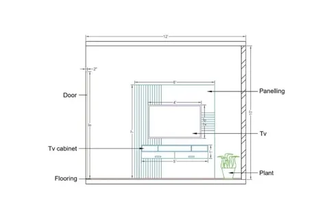 The elevation drawing of a TV unit that the Model Studio demo starts from