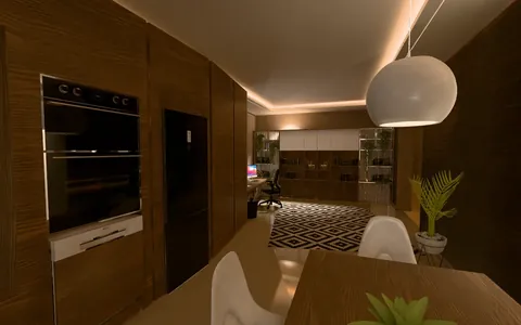 Inside the furnished apartment walkthrough, a living room in baked light