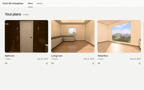The TILO workspace: saved plans, each with a picture